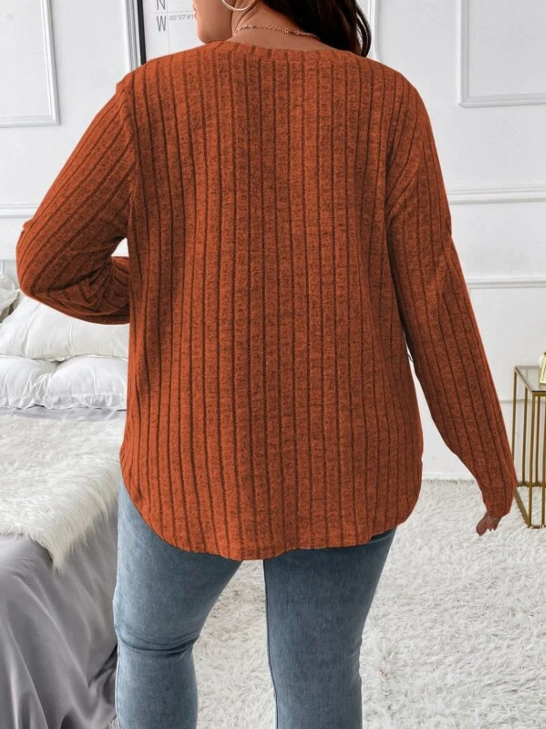 Plus Size V-Neck Long Sleeve T-Shirt - The Goddess Galleries