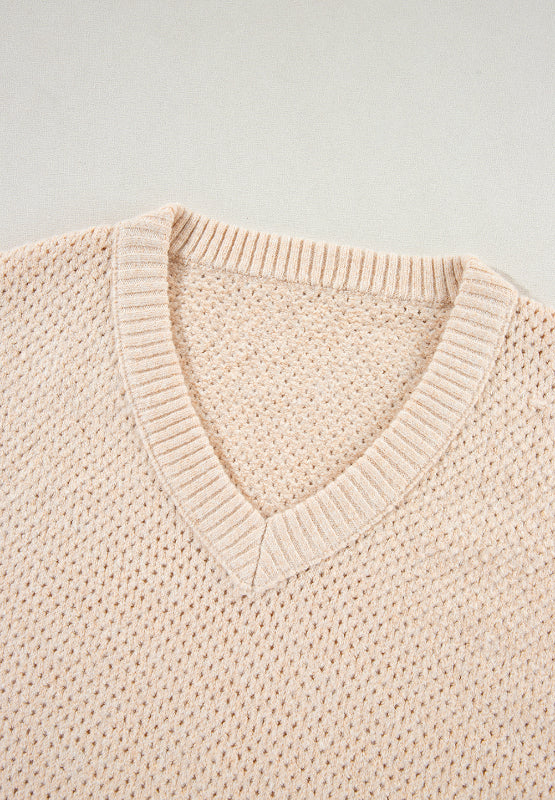 V-Neck Dropped Shoulder Long Sleeve Sweater - The Goddess Galleries