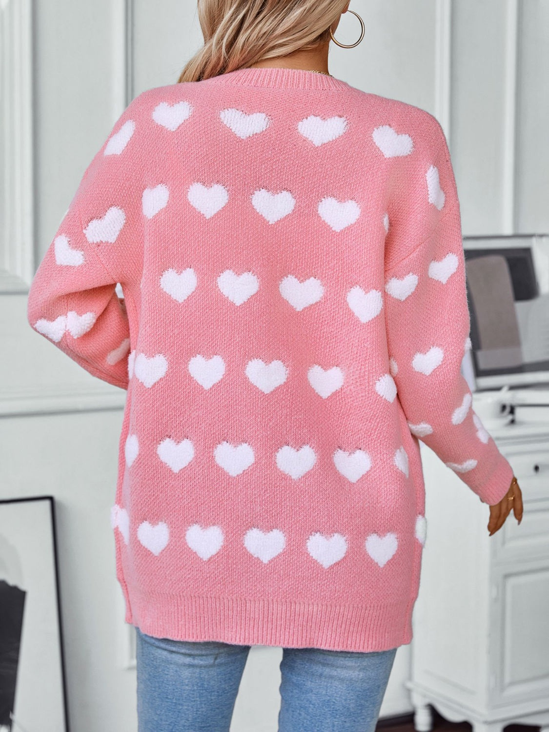Heart V-Neck Button Up Long Sleeve Cardigan - The Goddess Galleries