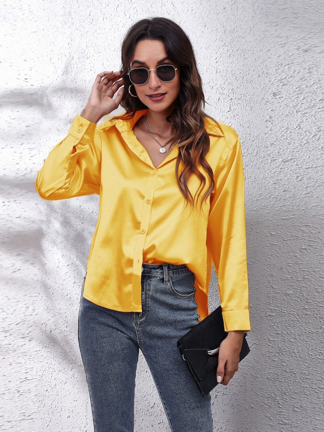 Collared Neck Buttoned Long Sleeve Shirt - The Goddess Galleries