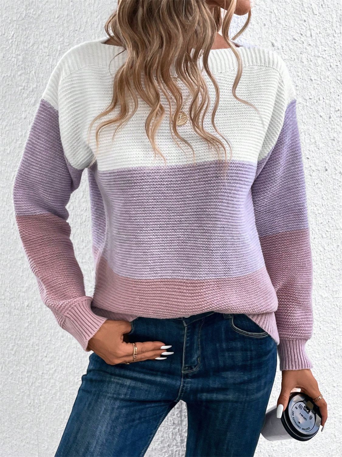 Color Block Drop Shoulder Long Sleeve Sweater - The Goddess Galleries
