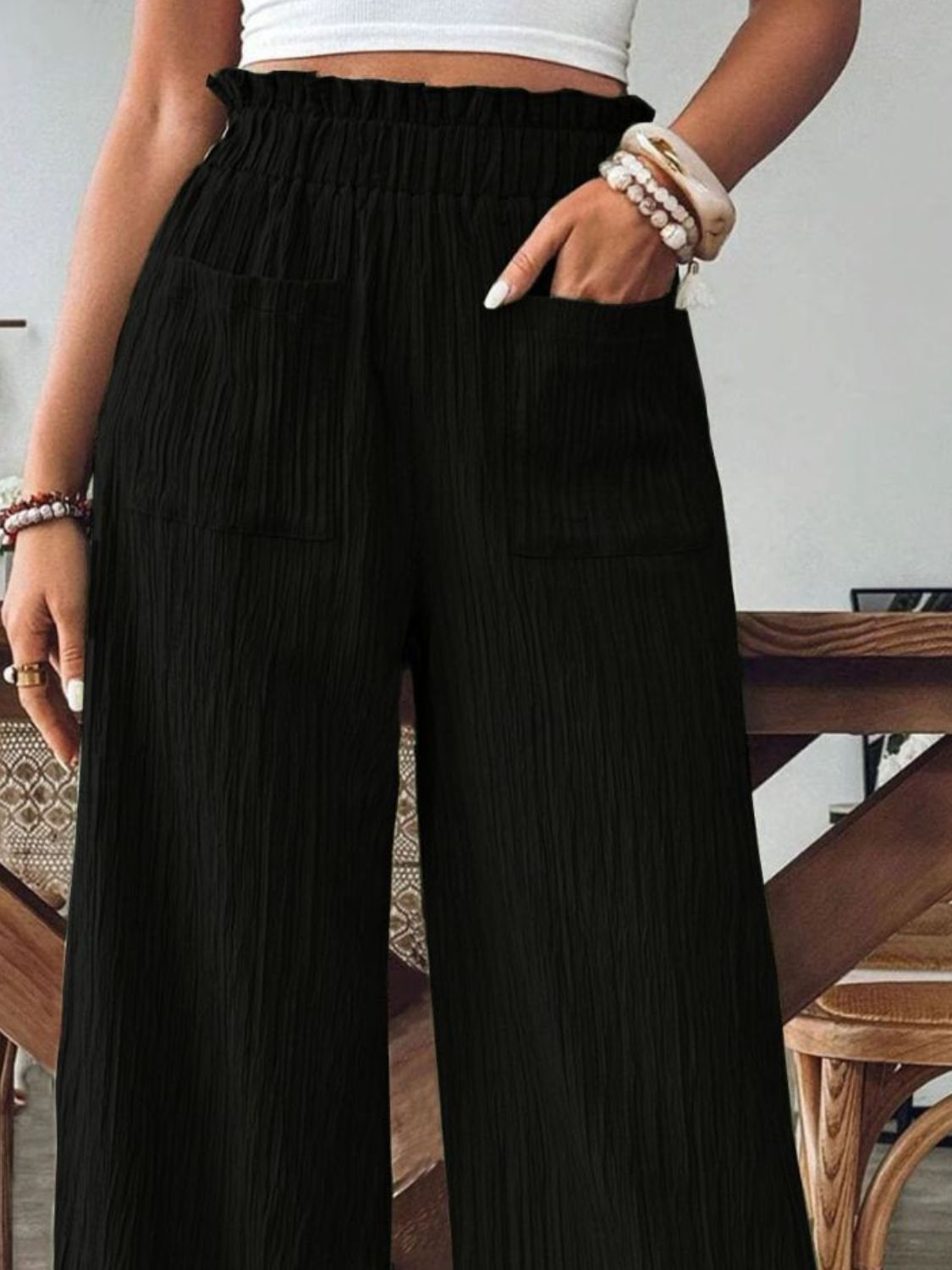Pocketed Elastic Waist Wide Leg Pants - The Goddess Galleries