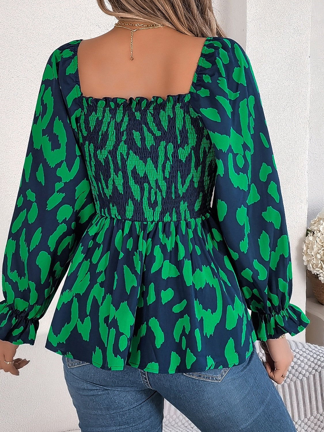 Square Neck Flounce Sleeve Blouse - The Goddess Galleries