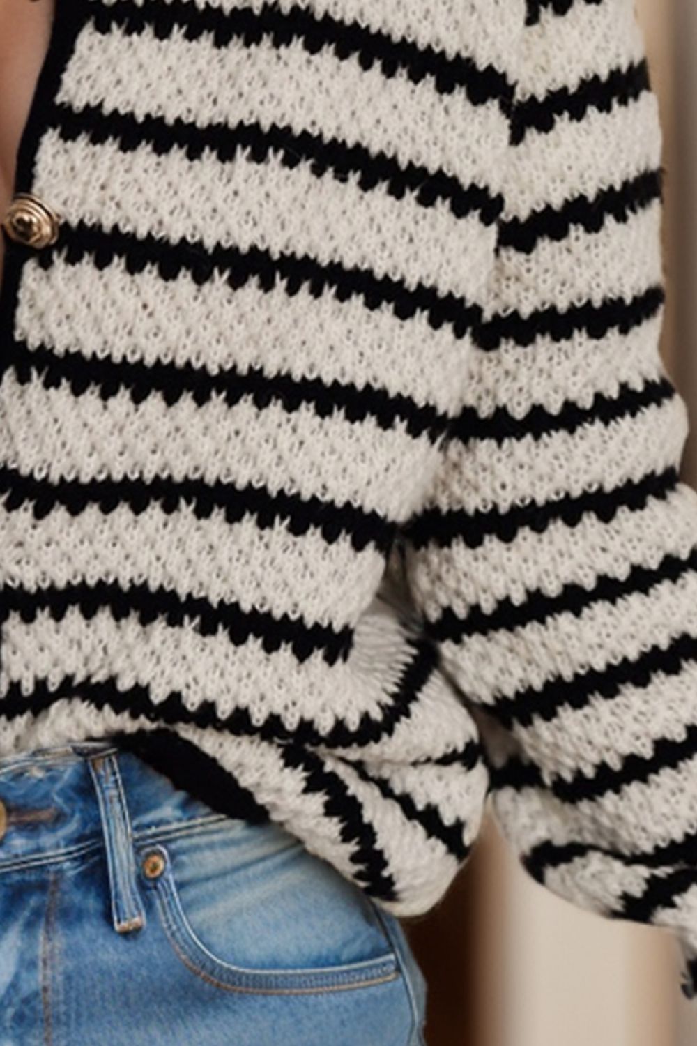 Striped Button Up Long Sleeve Cardigan - The Goddess Galleries