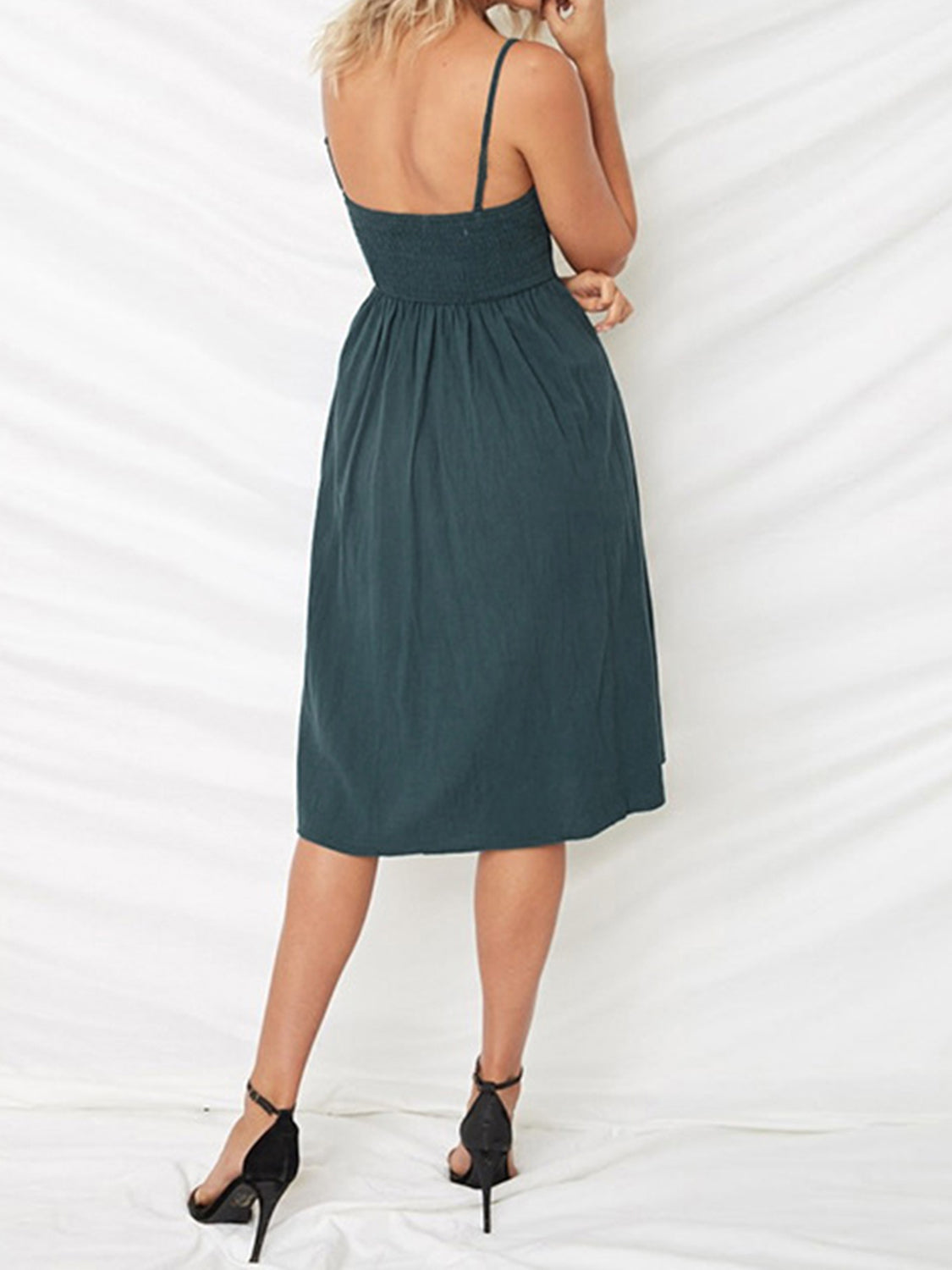 Cutout Smocked Sweetheart Neck Cami Dress - The Goddess Galleries