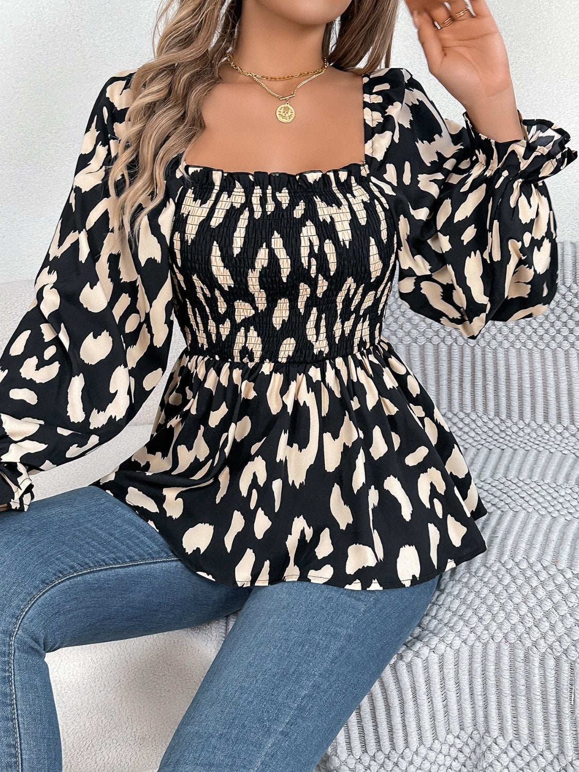 Square Neck Flounce Sleeve Blouse - The Goddess Galleries