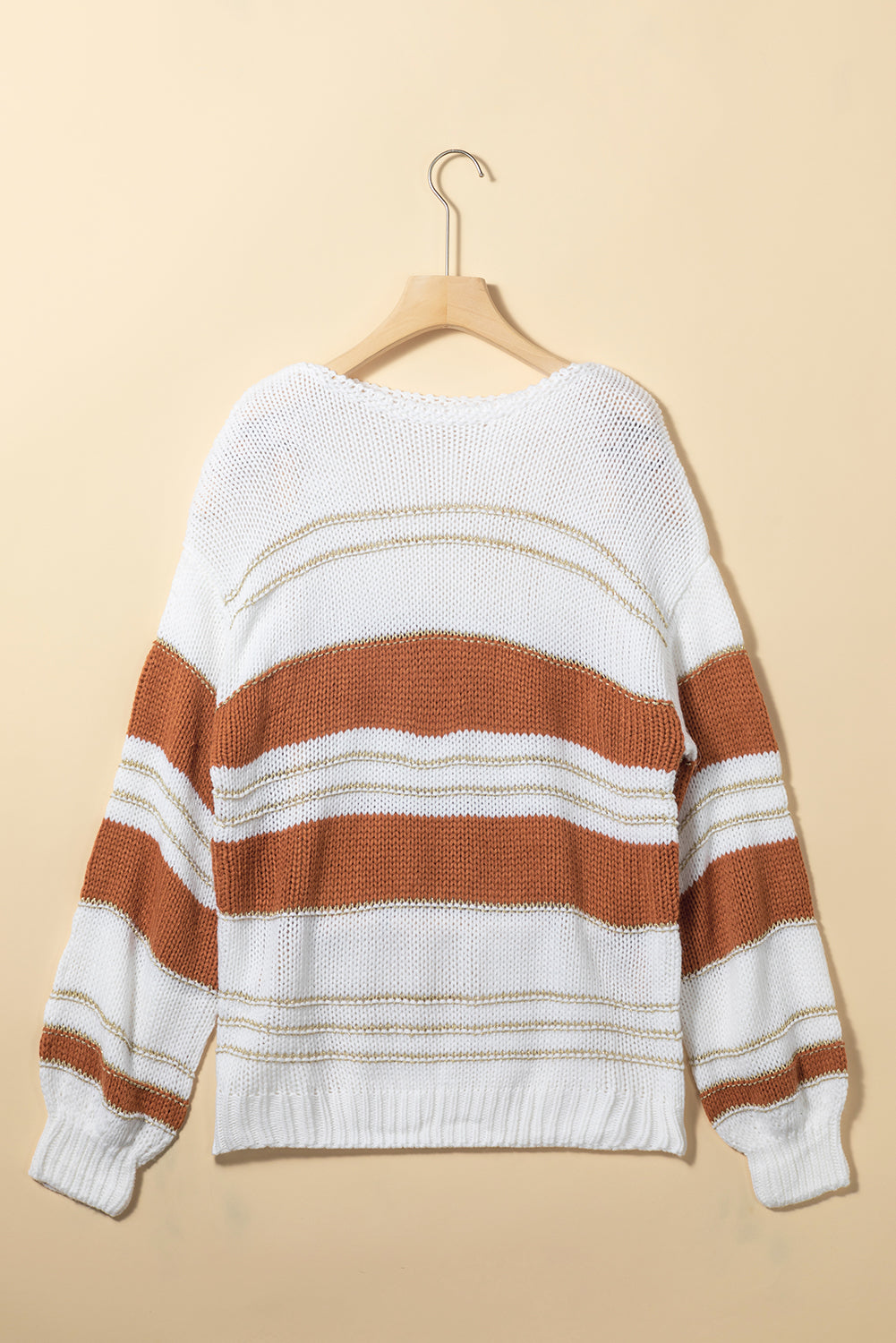 Striped Round Neck Dropped Shoulder Sweater - The Goddess Galleries