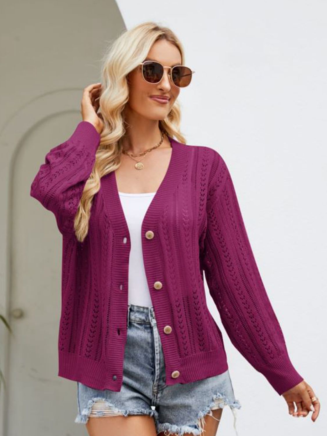 Button Down Ribbed Trim Cardigan - The Goddess Galleries