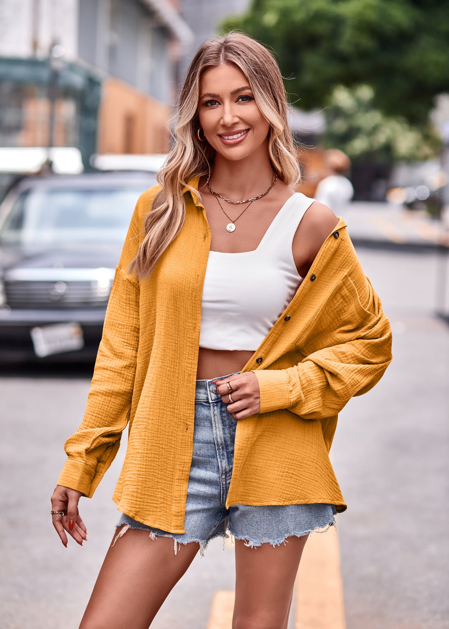 Textured Dropped Shoulder Longline Shirt - The Goddess Galleries