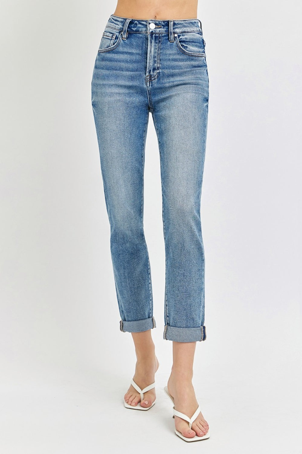 Risen Full Size High Rise Cropped Roll Up Jeans - The Goddess Galleries