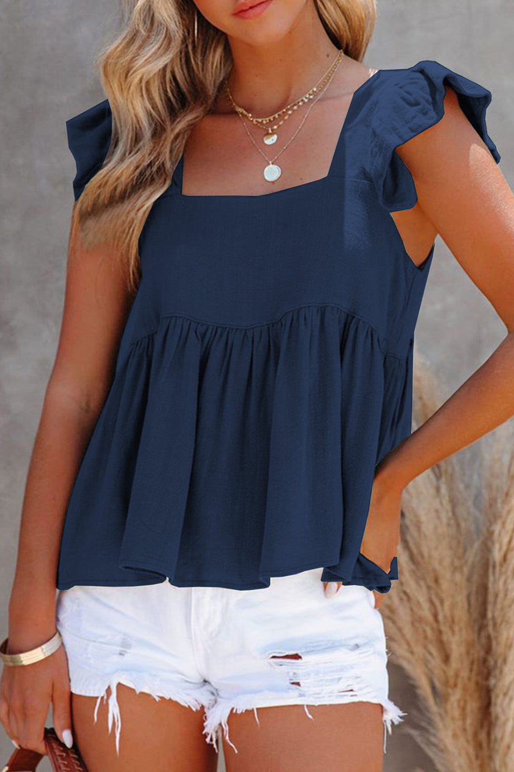 Full Size Ruffled Square Neck Cap Sleeve Blouse - The Goddess Galleries