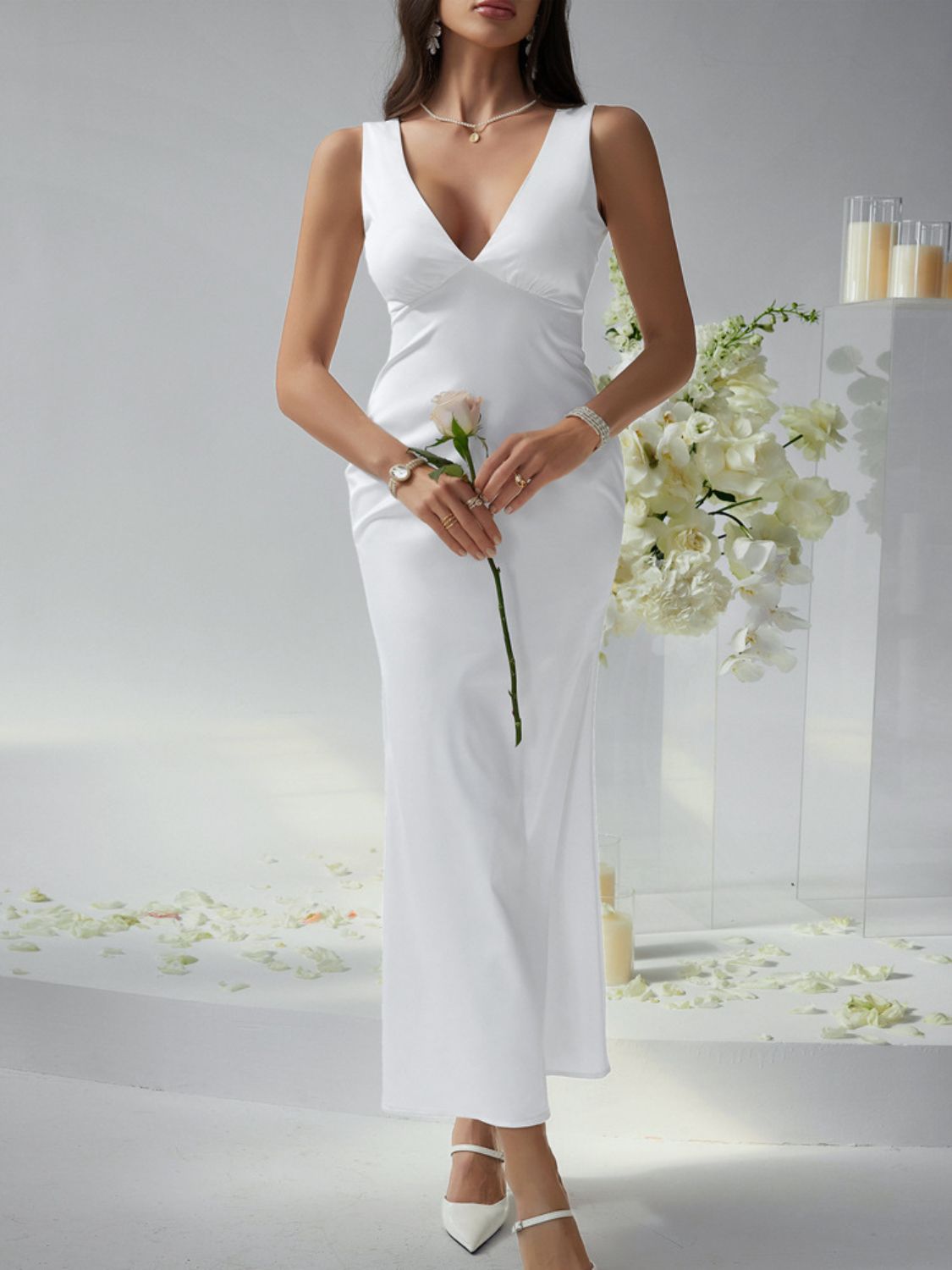 Devine Plunge Sleeveless Maxi Dress - The Goddess Galleries