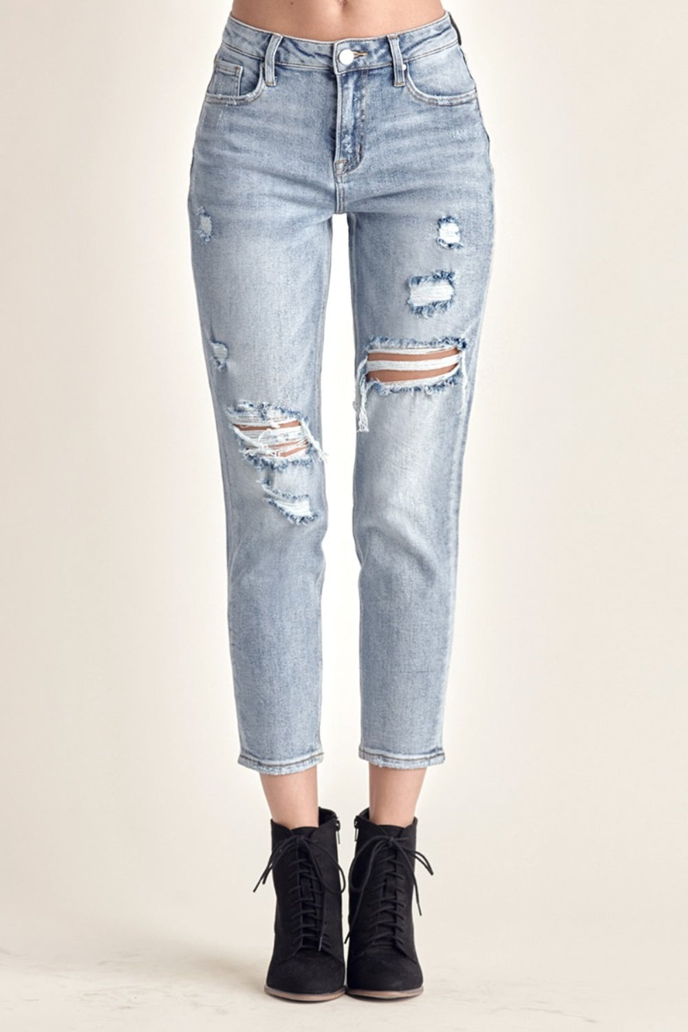 RISEN Distressed Slim Cropped Jeans - The Goddess Galleries