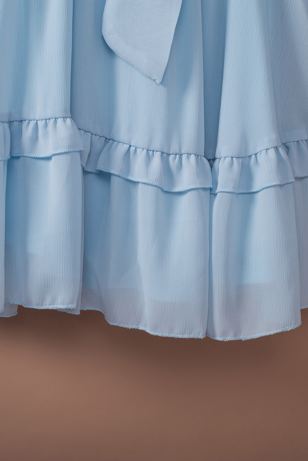 Tied Plunge Smocked Waist Flounce Sleeve Dress - The Goddess Galleries