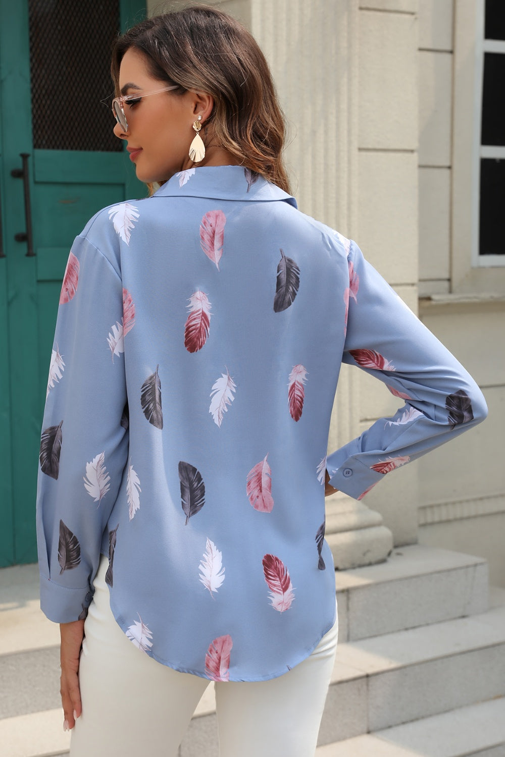 Printed Collared Neck Buttoned Shirt - The Goddess Galleries