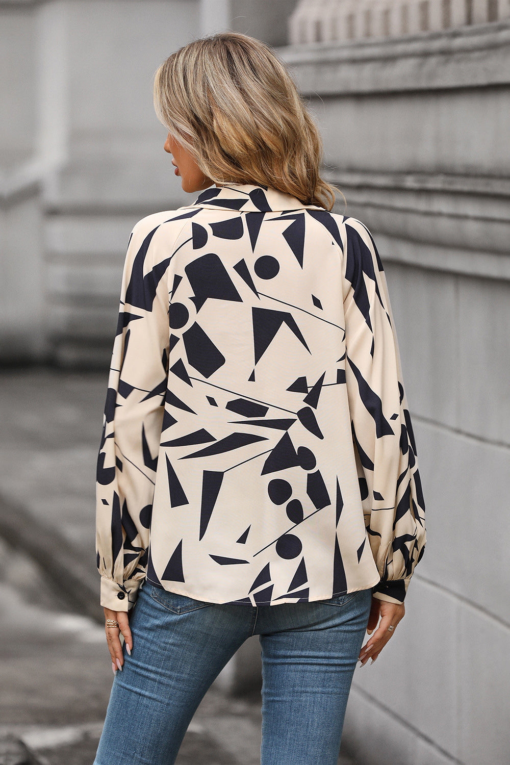 Perfee Printed Johnny Collar Blouse - The Goddess Galleries