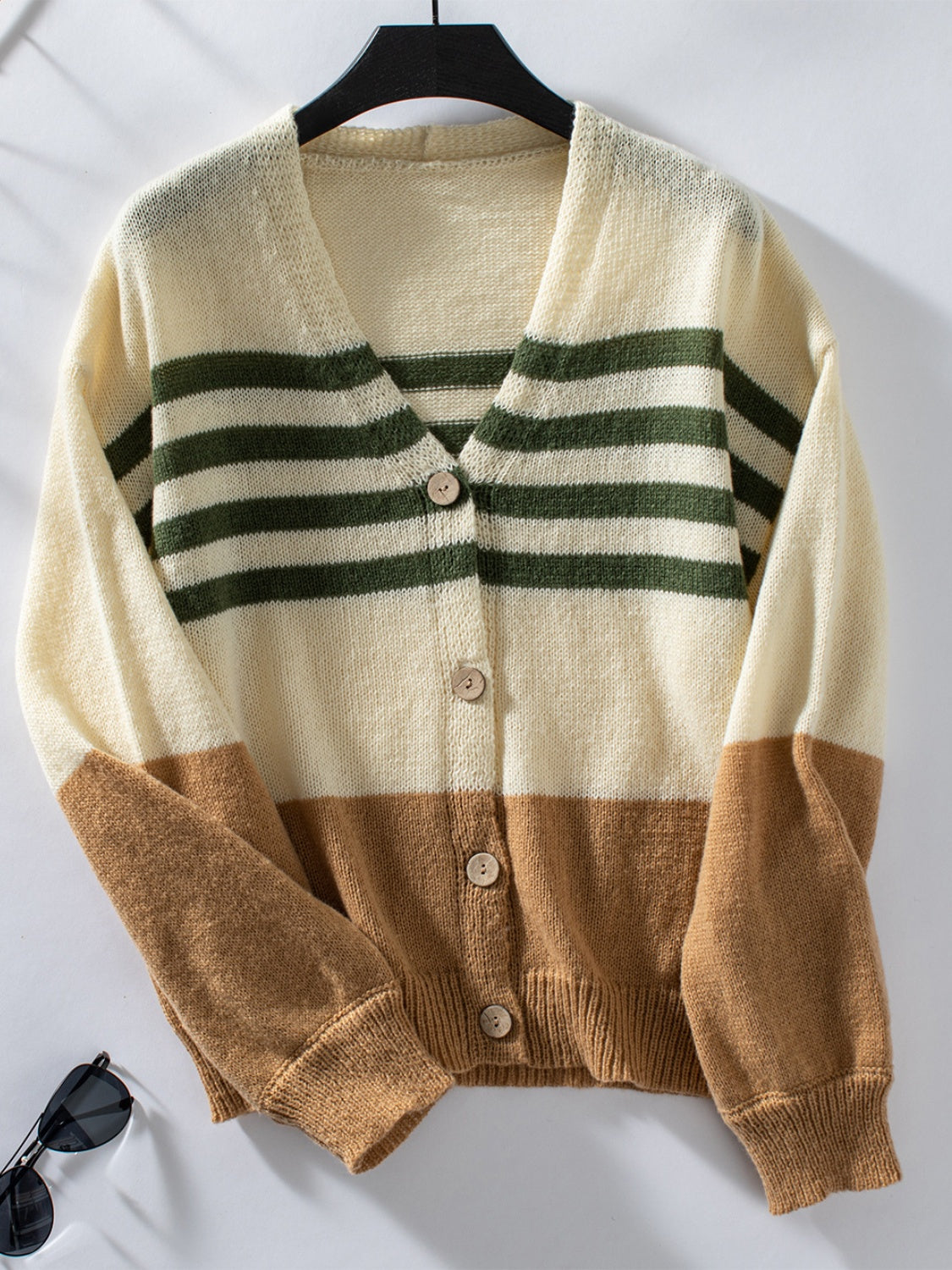 Color Block V-Neck Button Down Long Sleeve Cardigan - The Goddess Galleries