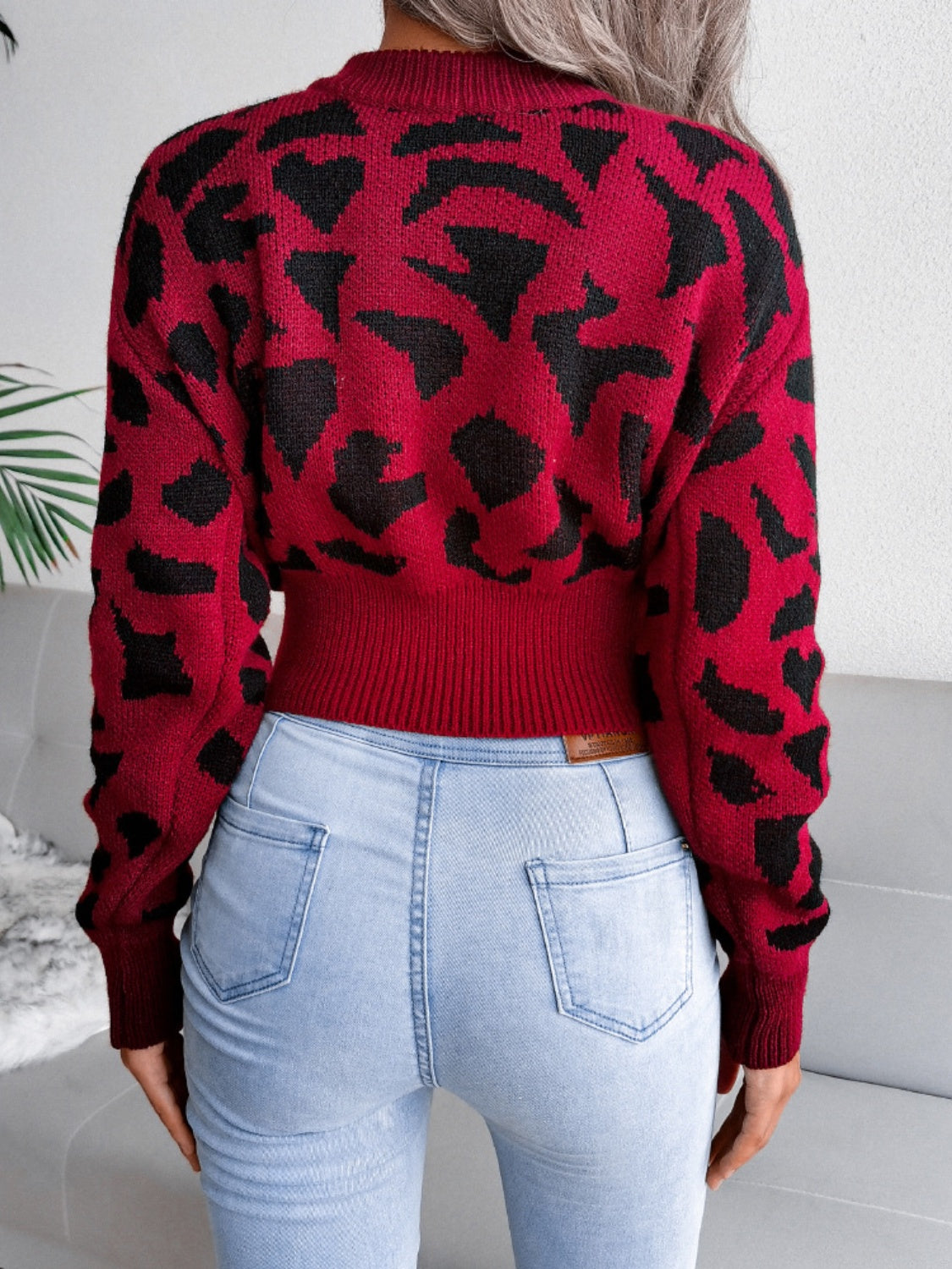 Leopard Round Neck Dropped Shoulder Sweater - The Goddess Galleries