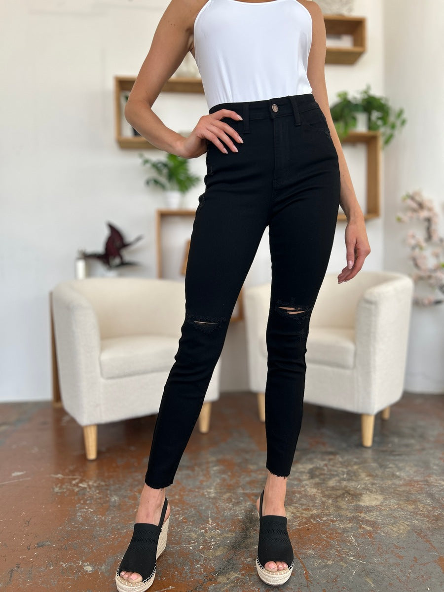 Judy Blue Full Size Distressed Tummy Control High Waist Skinny Jeans - The Goddess Galleries