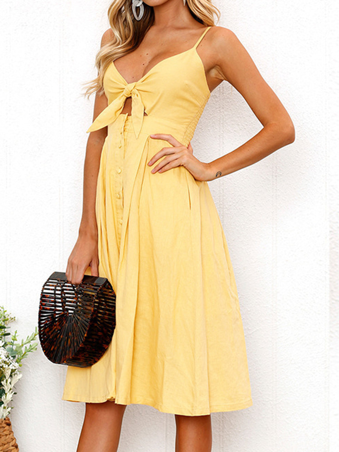 Cutout Smocked Sweetheart Neck Cami Dress - The Goddess Galleries