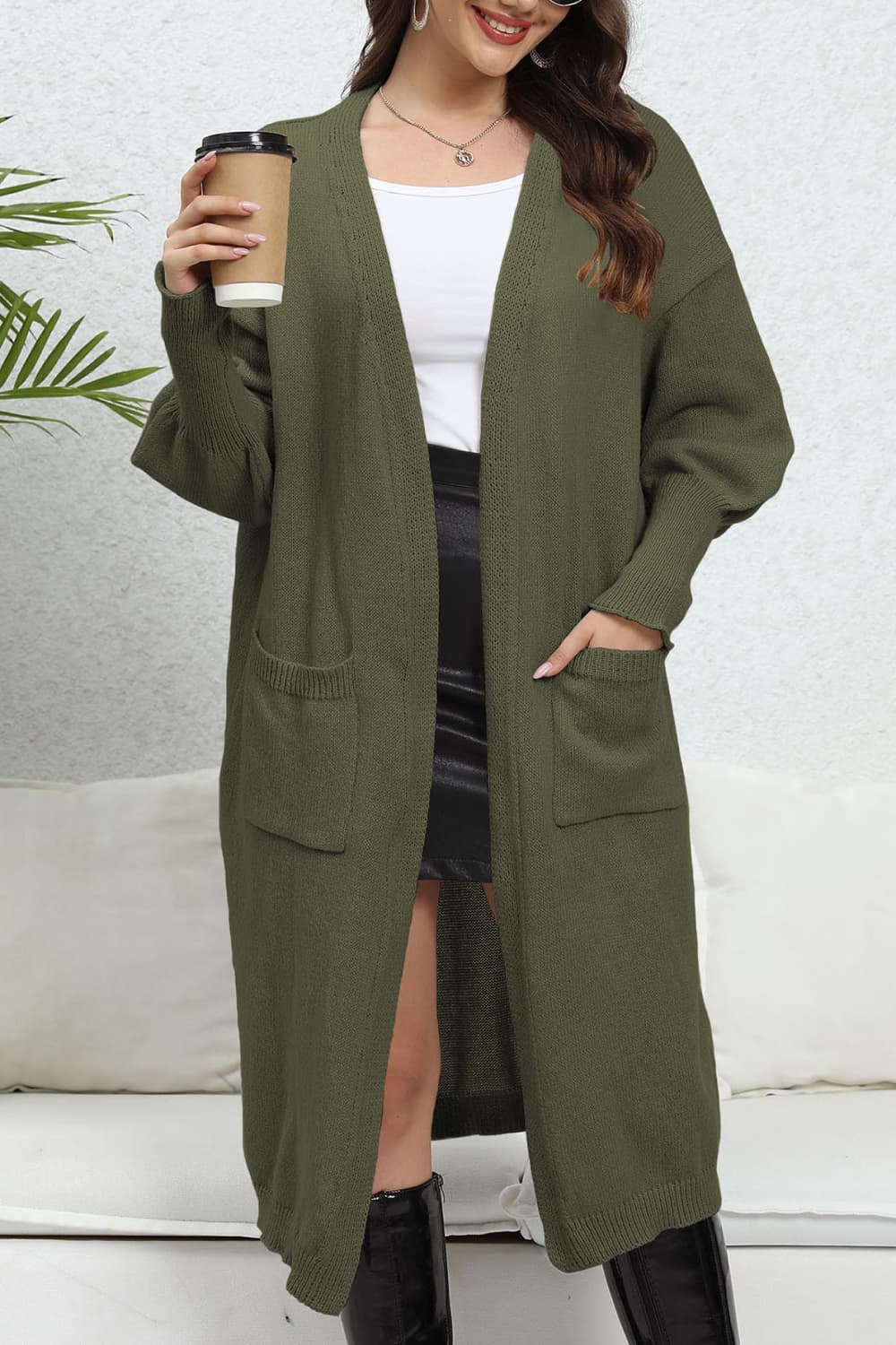 Open Front Dropped Shoulder Cardigan - The Goddess Galleries