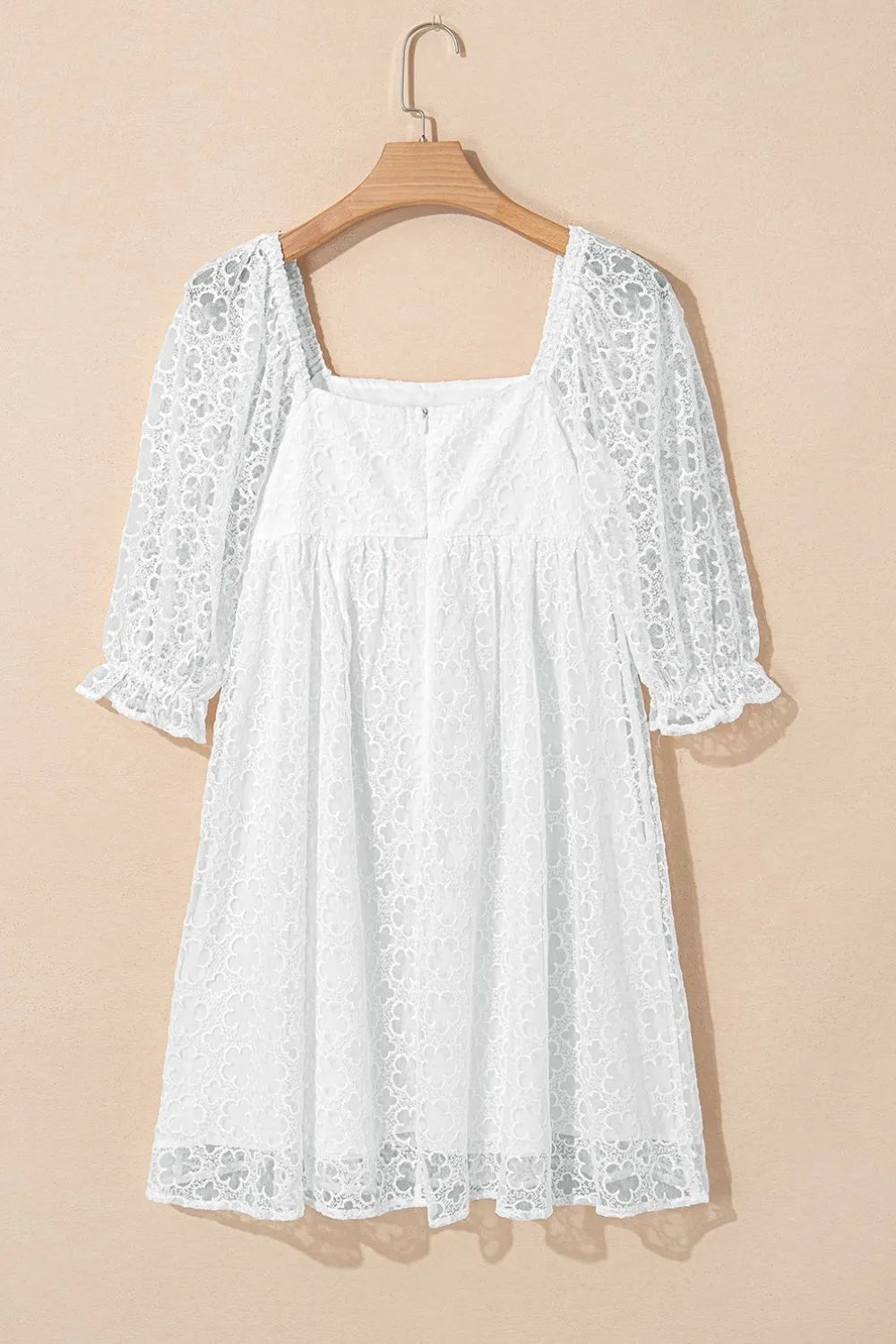 Lace Puff Sleeve Empire Waist Mini Dress - The Goddess Galleries