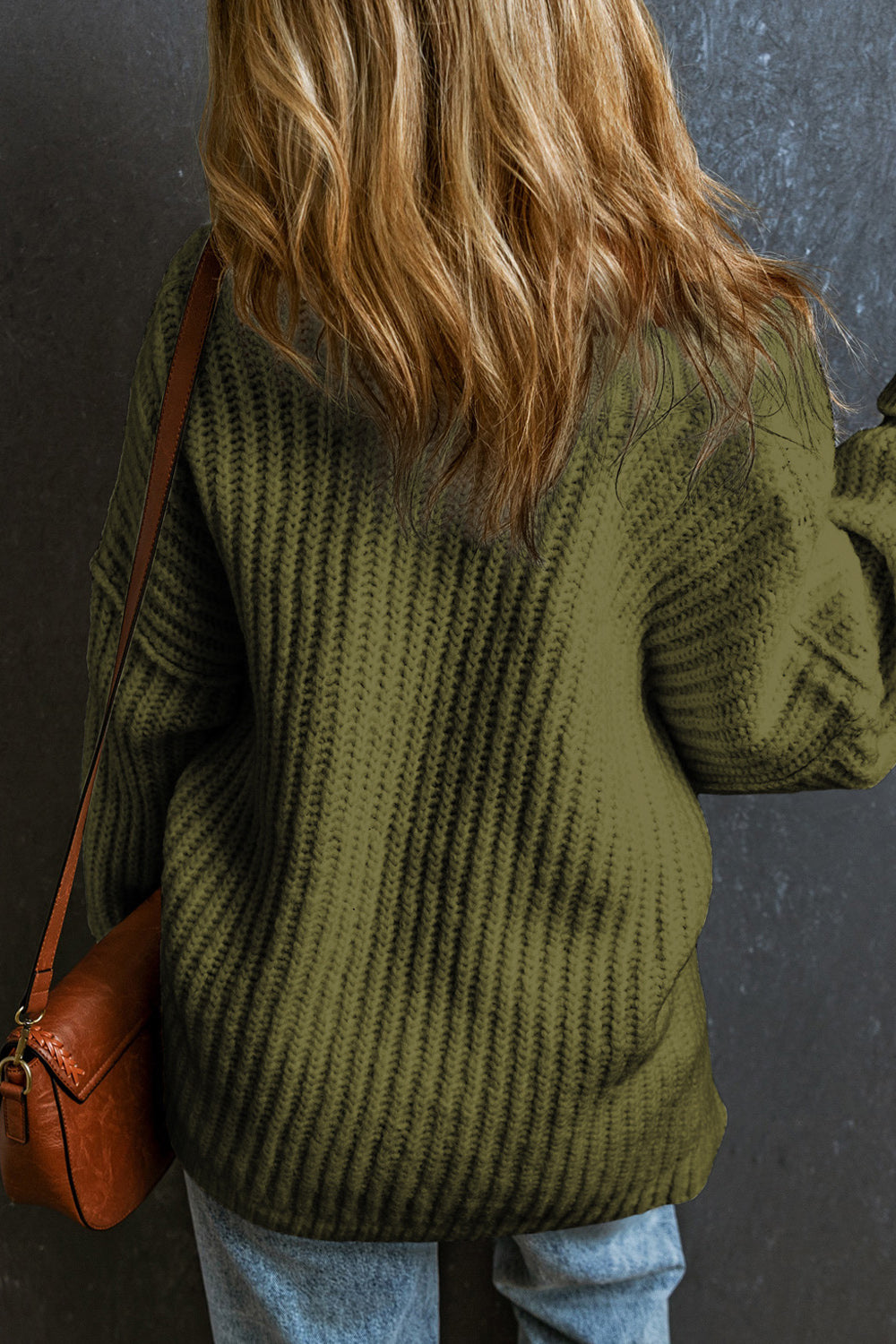 Ribbed Round Neck Dropped Shoulder Sweater - The Goddess Galleries