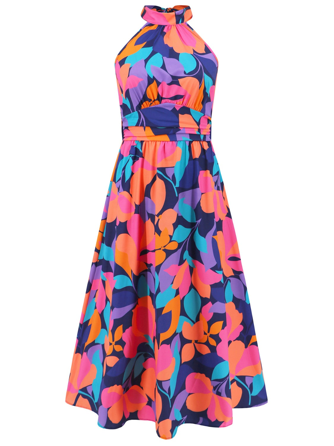 Ruched Printed Halter Neck Dress - The Goddess Galleries