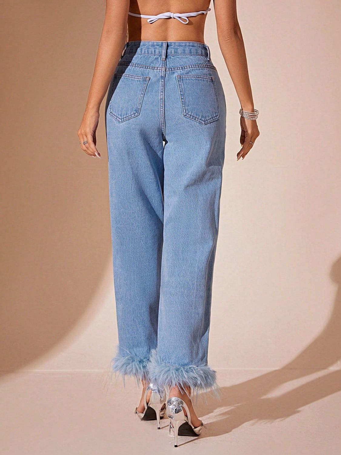 Plush Hem High Rise Straight Jeans - The Goddess Galleries