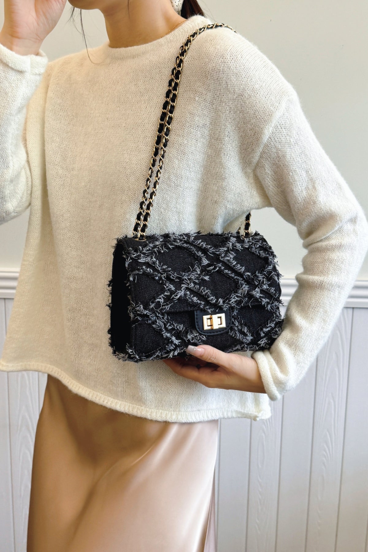 Raw Hem Denim Crossbody Bag - The Goddess Galleries