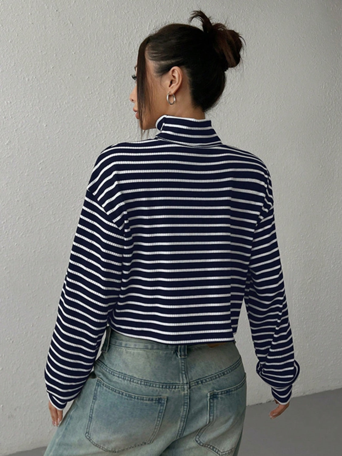 Striped Turtleneck Long Sleeve T-Shirt - The Goddess Galleries