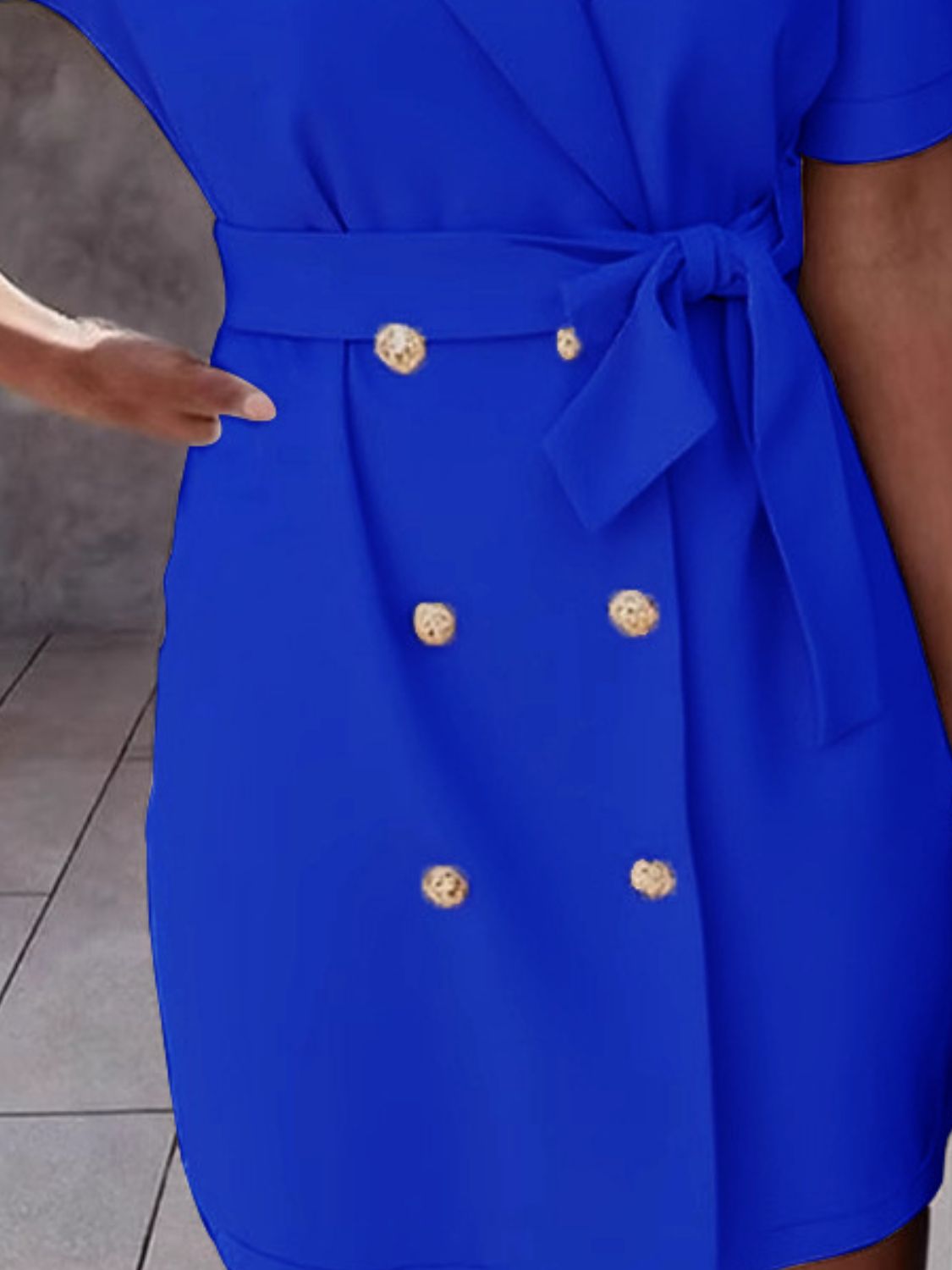 Lapel Collar Short Sleeve Tie Waist Mini Dress - The Goddess Galleries