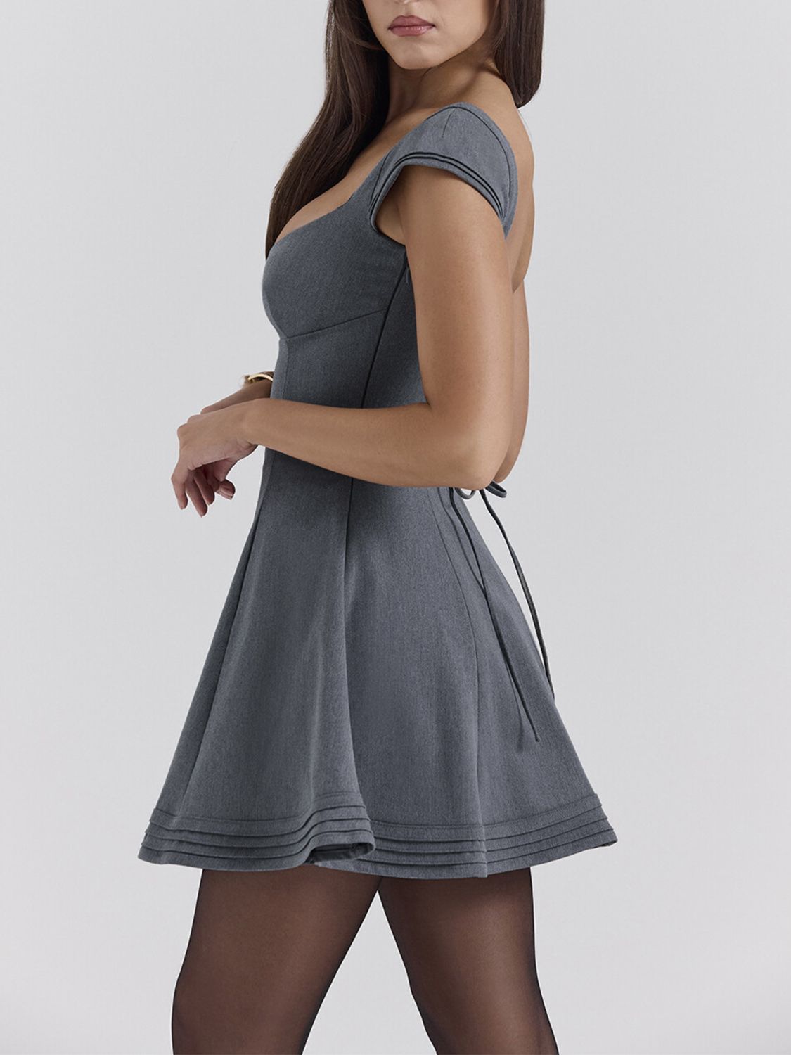 Devine Lace-Up Sweetheart Neck Cap Sleeve Mini Dress - The Goddess Galleries
