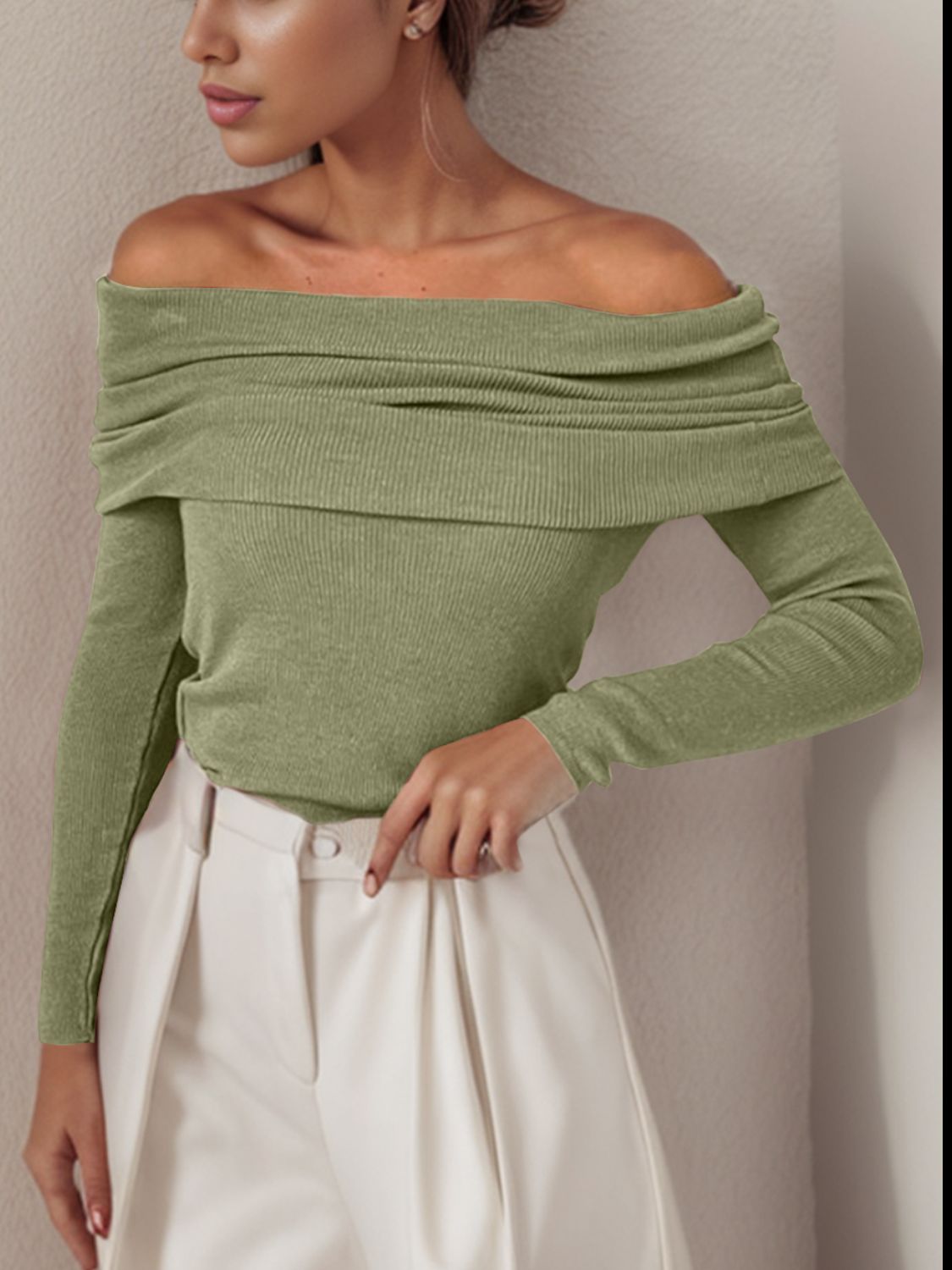 Off-Shoulder Long Sleeve Sweater - The Goddess Galleries