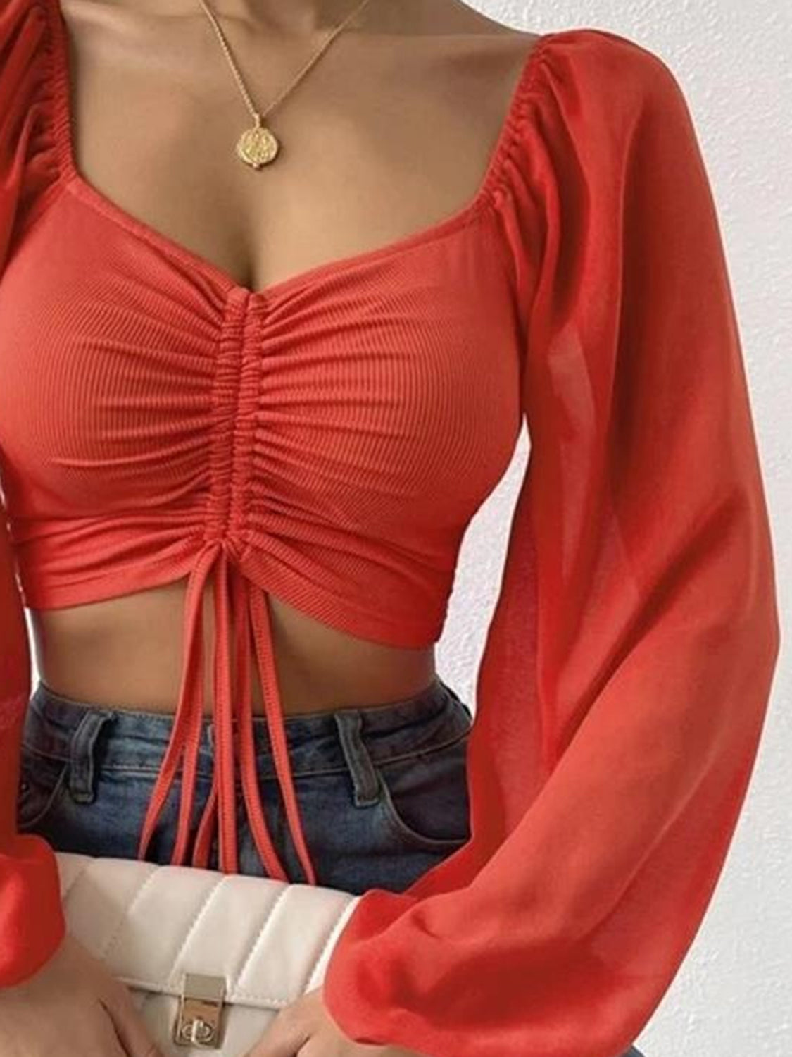 Drawstring Sweetheart Neck Cropped Top - The Goddess Galleries