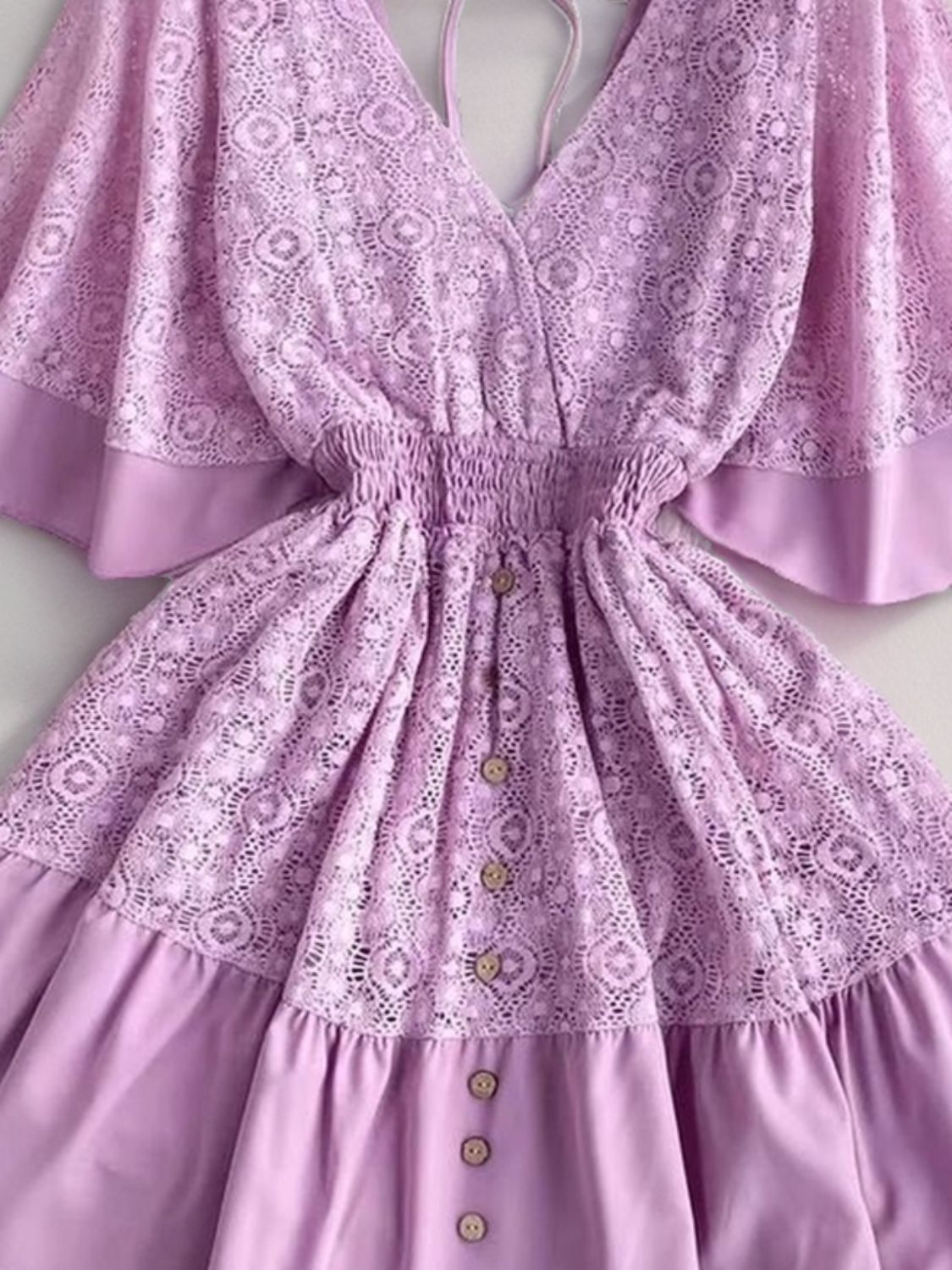Ruffle Hem Tie Back Lace Mini Dress - The Goddess Galleries