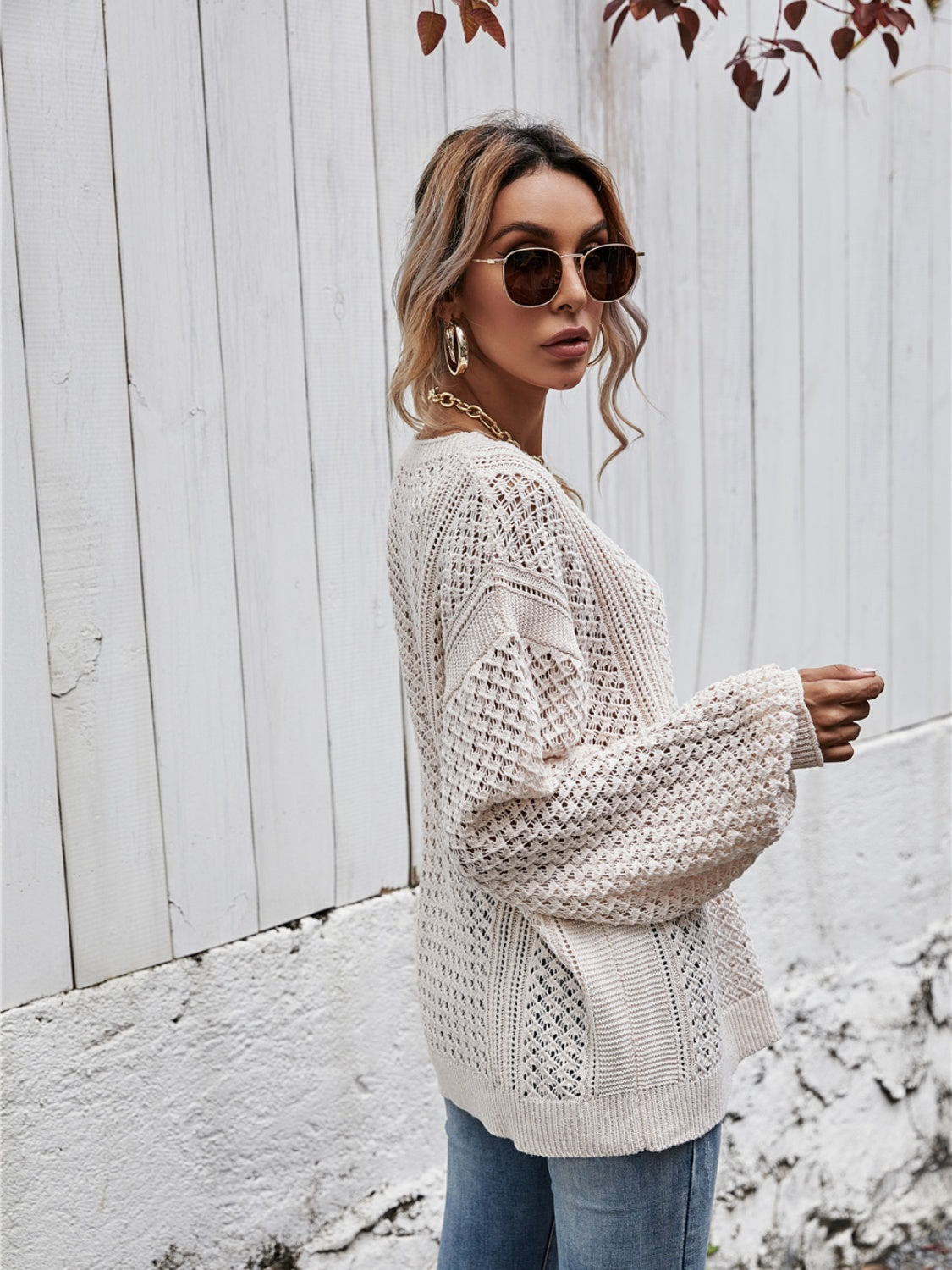 Angel Wings V-Neck Dropped Shoulder Sweater - The Goddess Galleries