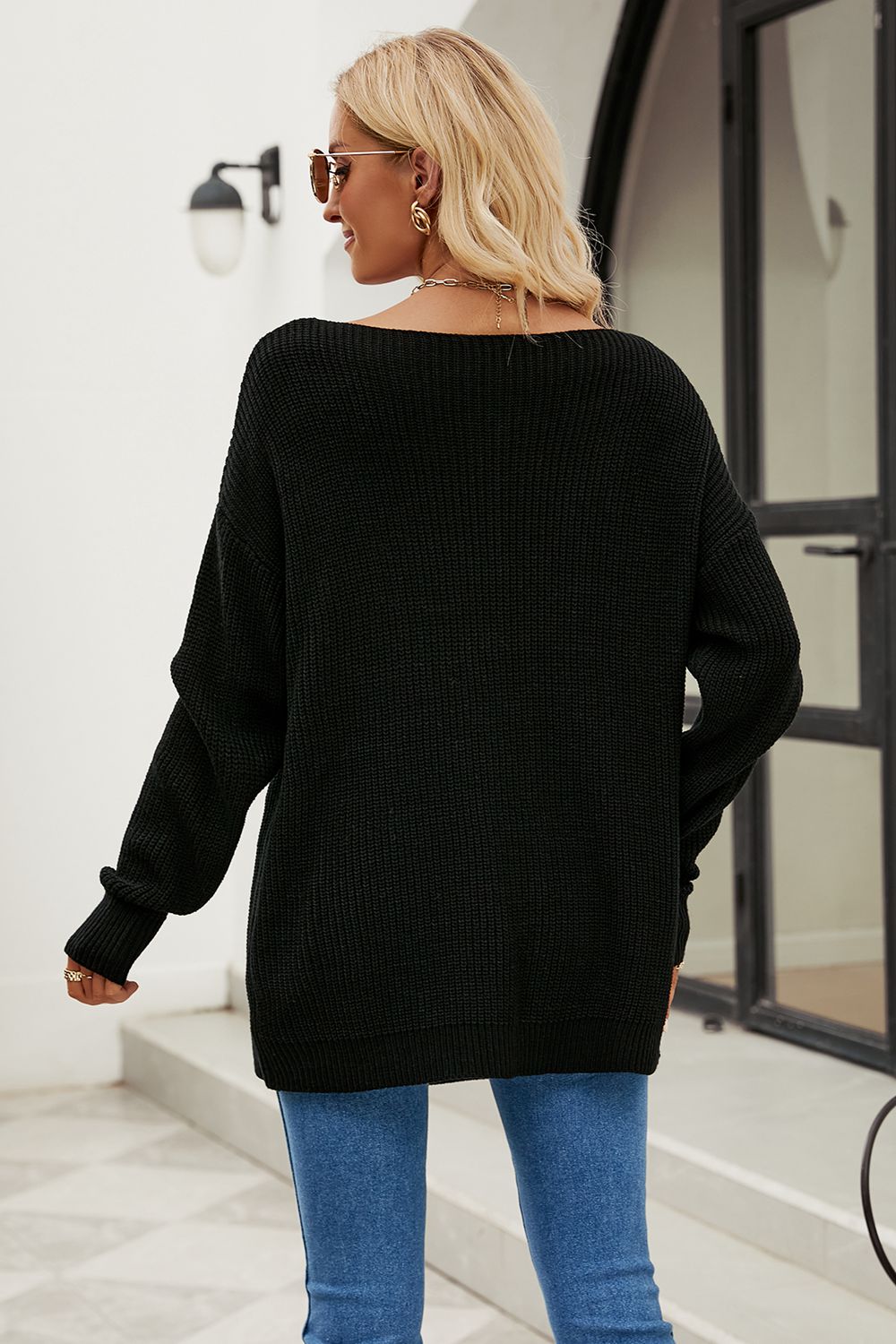 Boat Neck Dropped Shoulder Knit Top - The Goddess Galleries