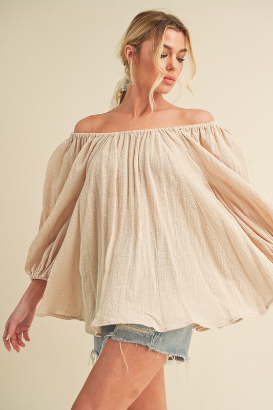 Aemi + Co Off-Shoulder Balloon Sleeve Blouse - The Goddess Galleries