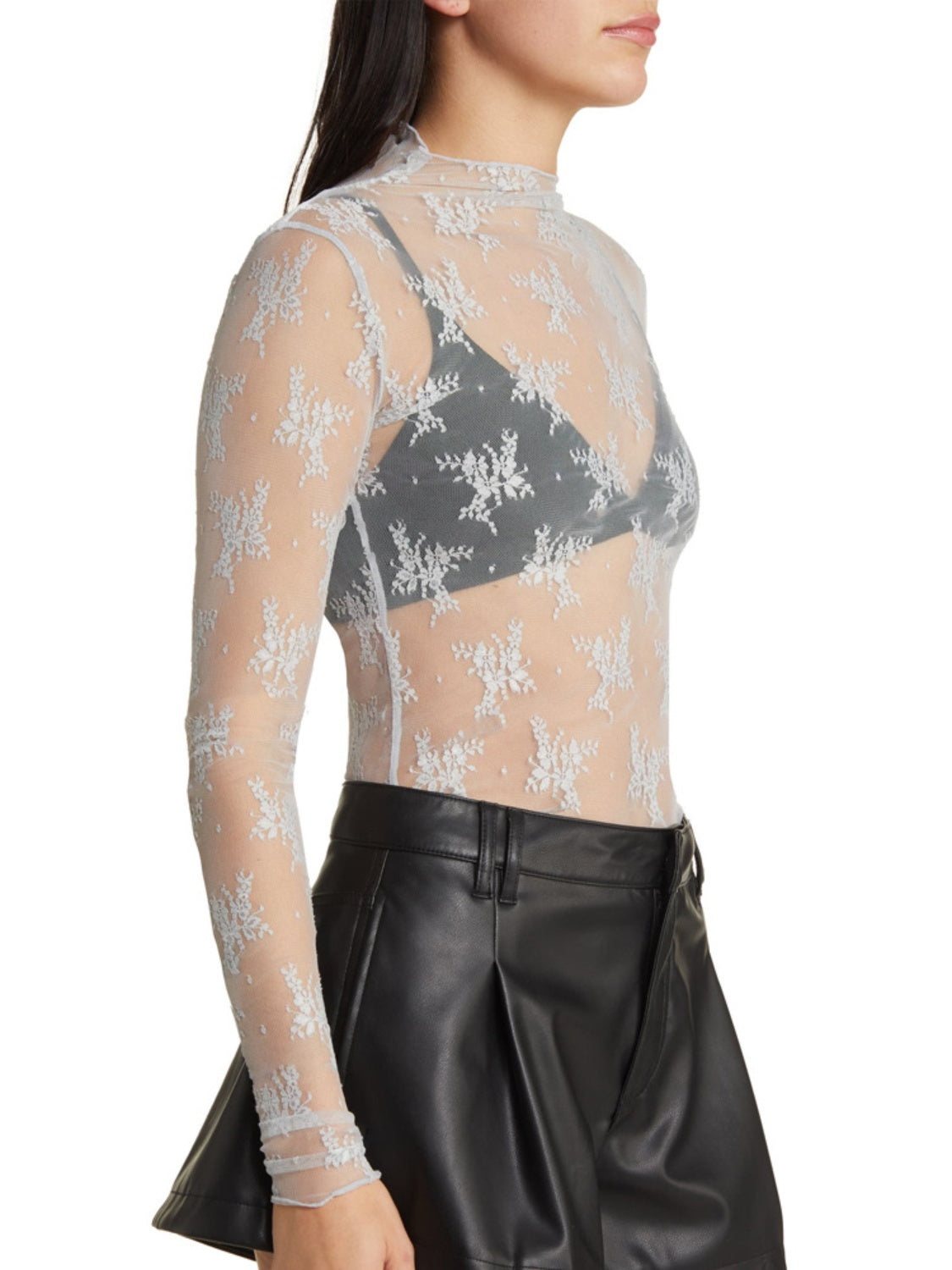 Lace Mock Neck Long Sleeve Blouse - The Goddess Galleries
