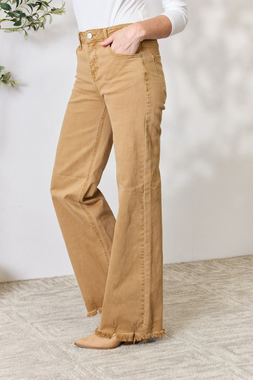RISEN Full Size Fringe Hem Wide Leg Jeans - The Goddess Galleries