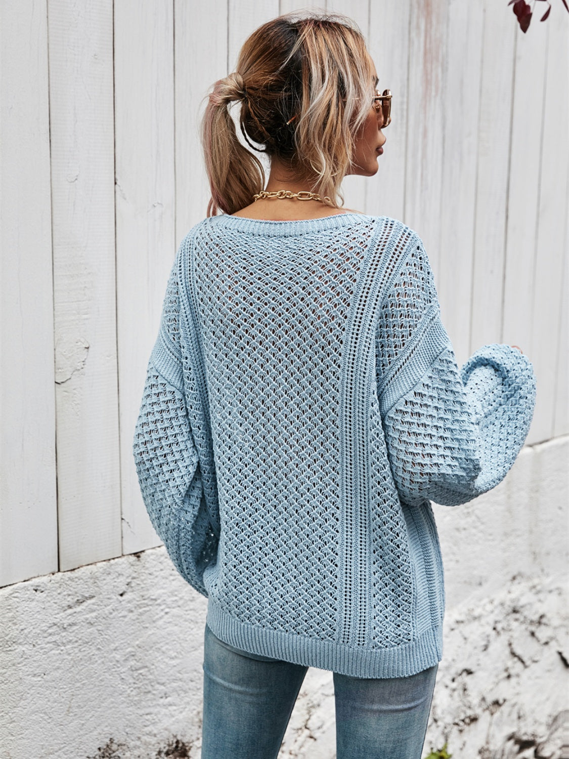 Angel Wings V-Neck Dropped Shoulder Sweater - The Goddess Galleries
