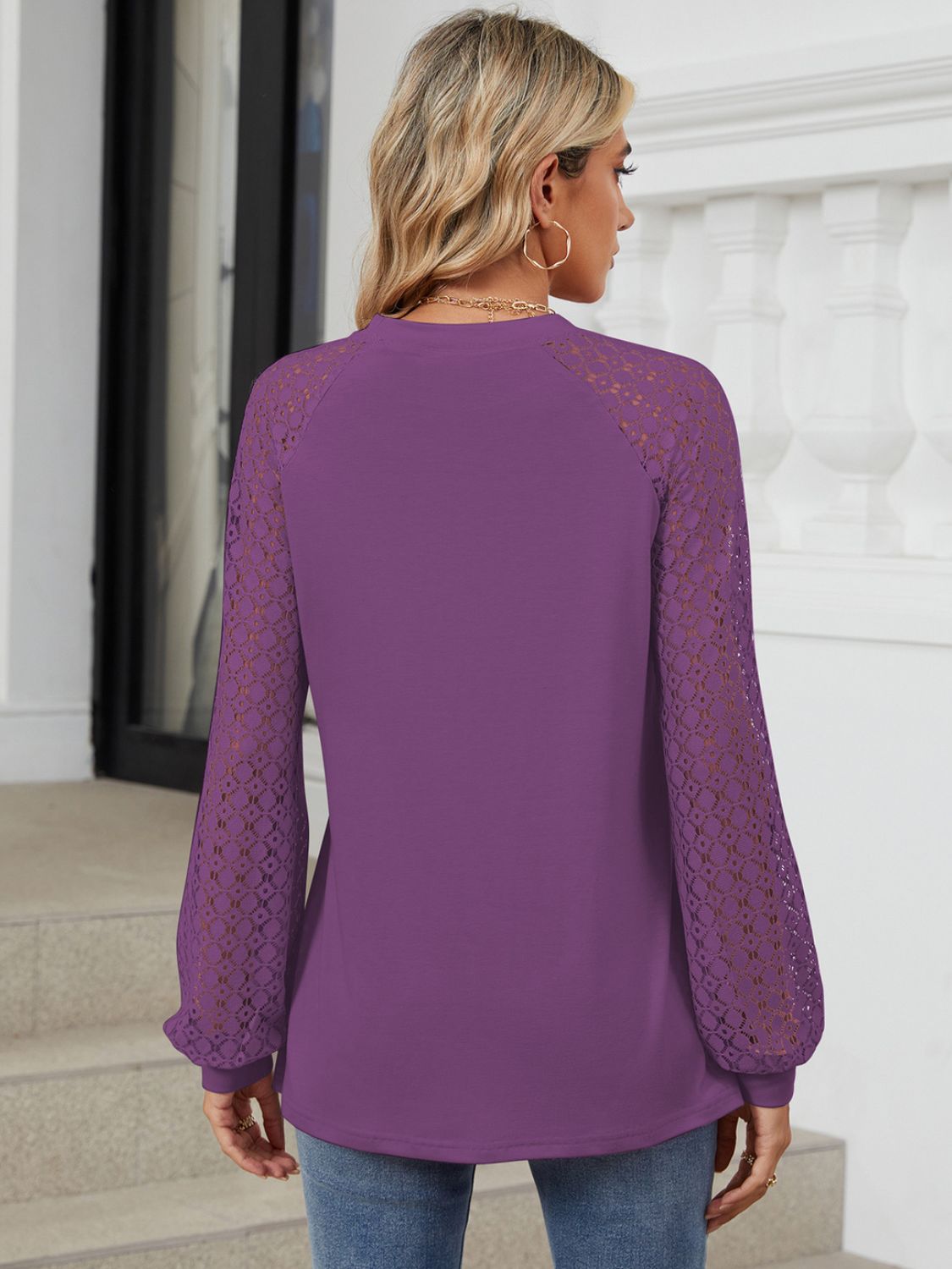 Round Neck Lace Long Sleeve Top - The Goddess Galleries