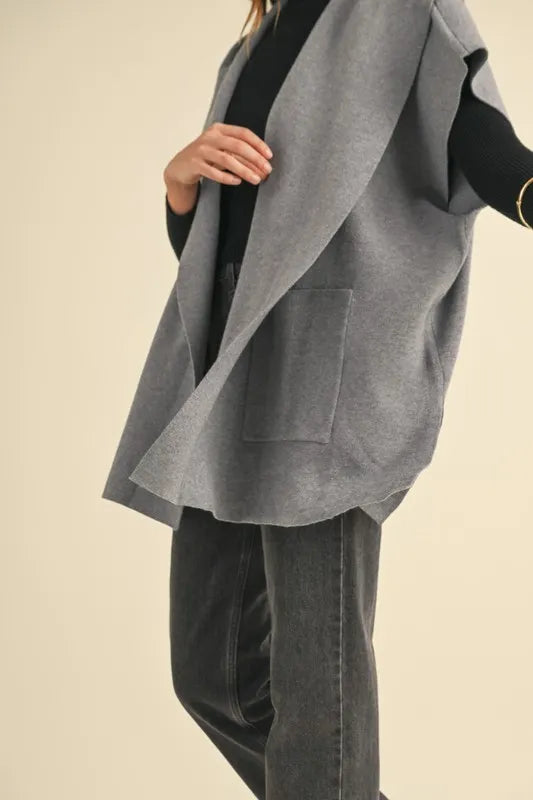 MABLE Knit Open Front Hooded Cardigan With Pocket - The Goddess Galleries