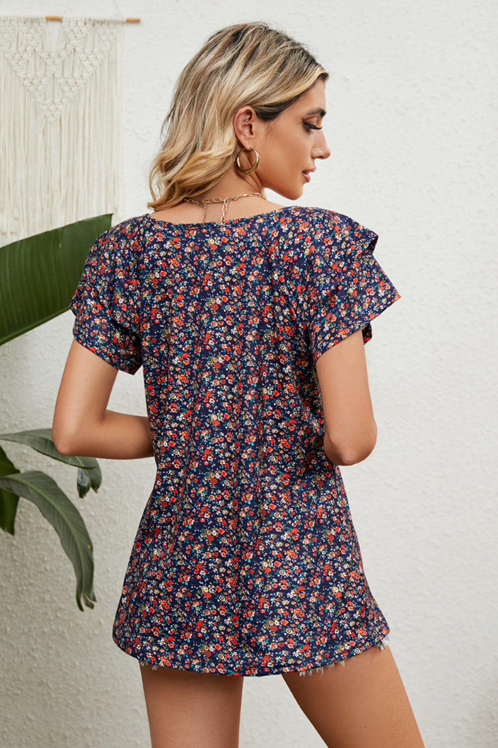 V-Neck Short Sleeve Blouse - The Goddess Galleries