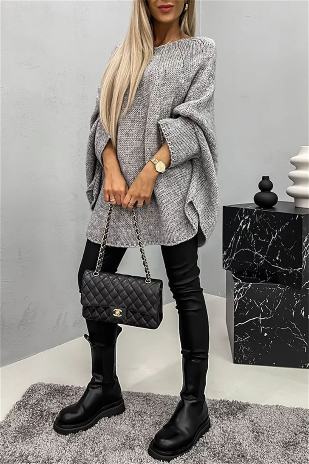 Round Neck Batwing Sleeve Sweater - The Goddess Galleries