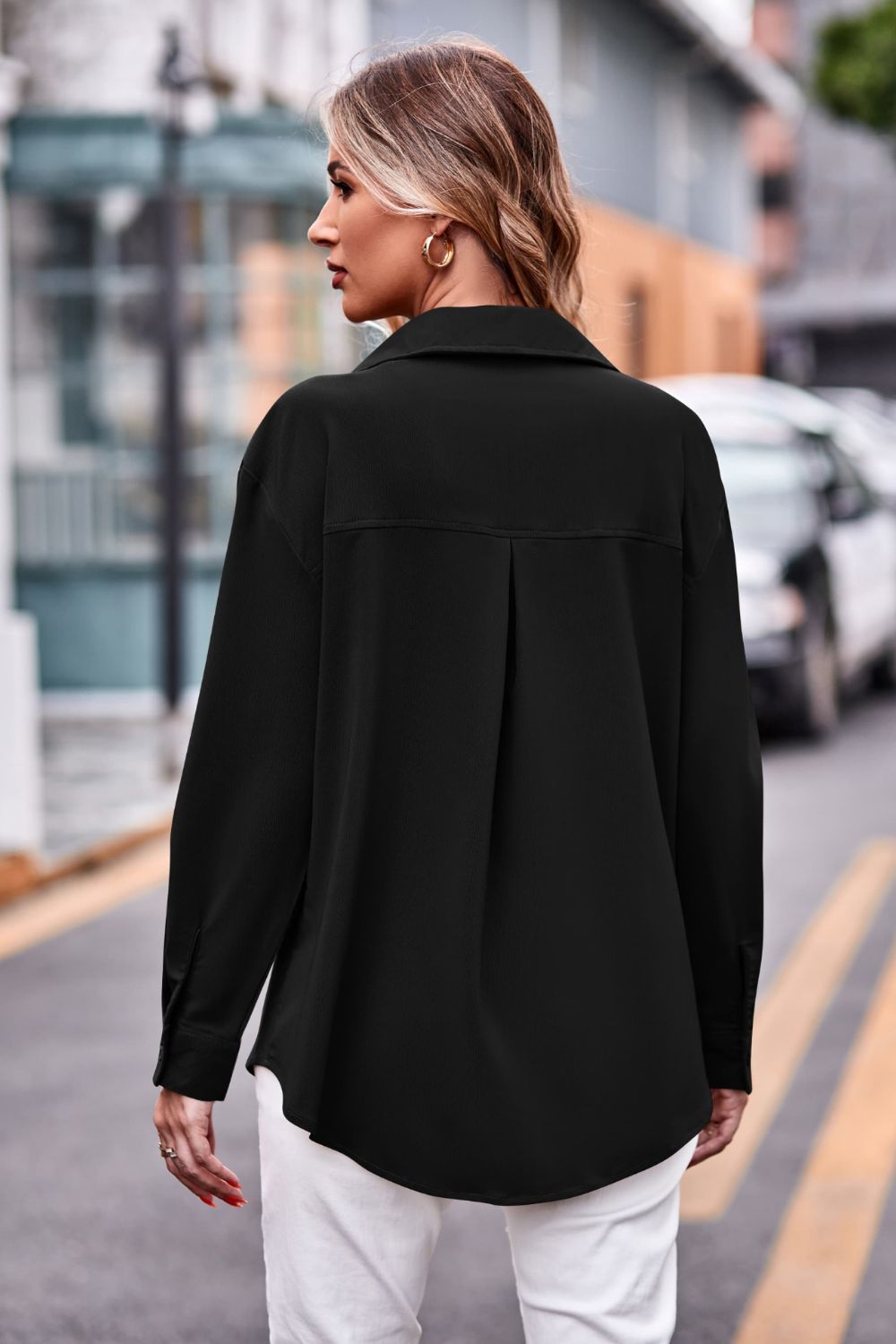 Dropped Shoulder Longline Shirt with Pockets - The Goddess Galleries