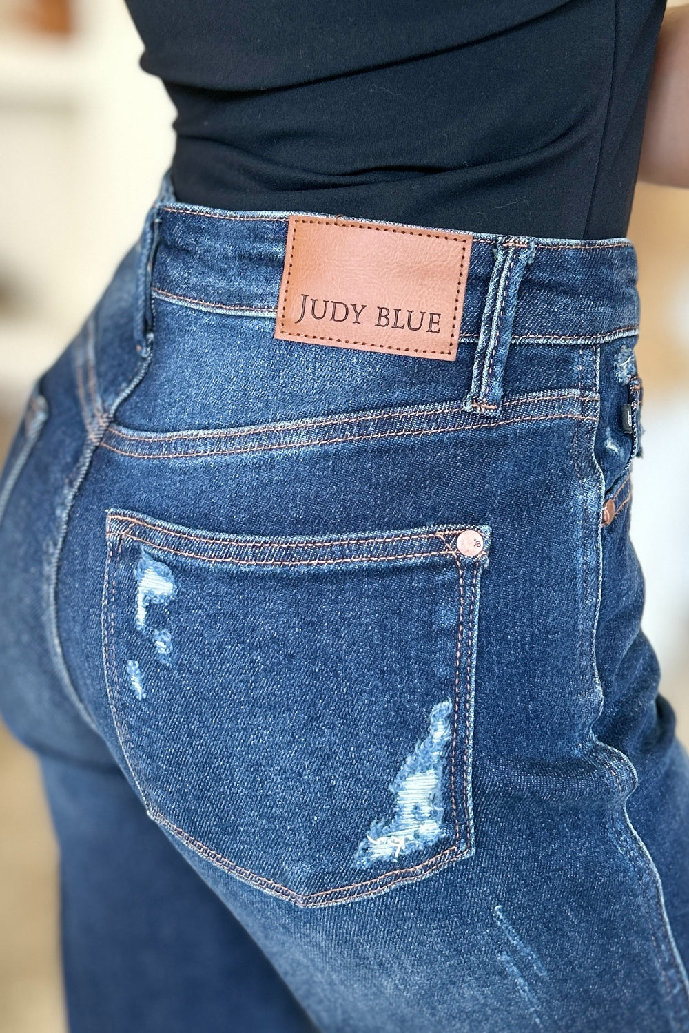 Judy Blue Full Size High Waist Rigid Magic Heavy Destroy Straight Jeans - The Goddess Galleries