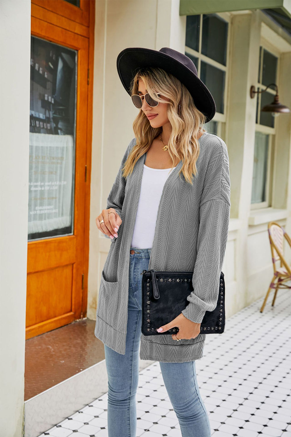 Long Sleeve Pocketed Cardigan - The Goddess Galleries