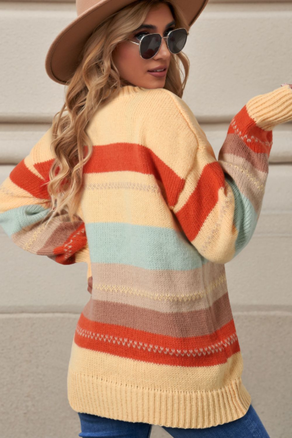 Color Block Round Neck Dropped Shoulder Sweater - The Goddess Galleries